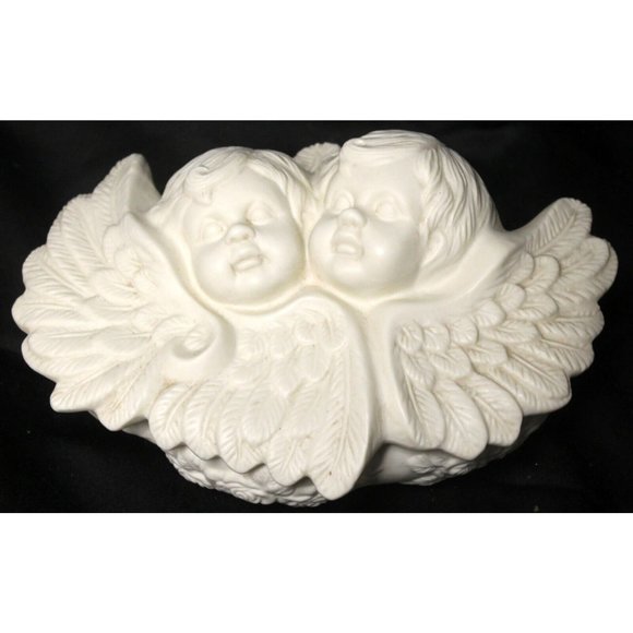 White Porcelain Cherub Angel Trinket Box Jewelry Baby Face Rose Gothic Victorian - Picture 1 of 9